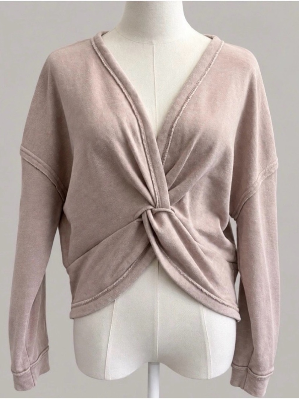 Ocean Drive Pink Velour Twist Front Sweatshirt Women XS Y2K Cropped